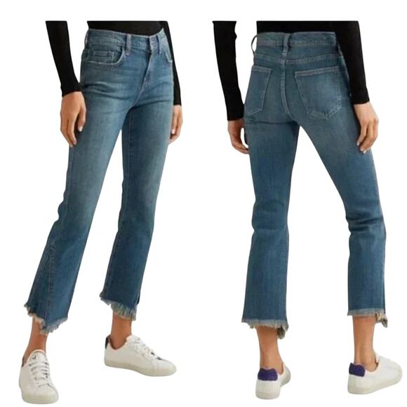 Current Elliott The Fan Kick Jeans Medium Wash (Brush) Fray Hem Size 25 NWT - Picture 1 of 12